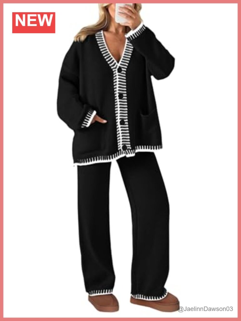 Women's Cozy Knit 2 Piece Cardigan and Wide Leg Pants Lounge Set